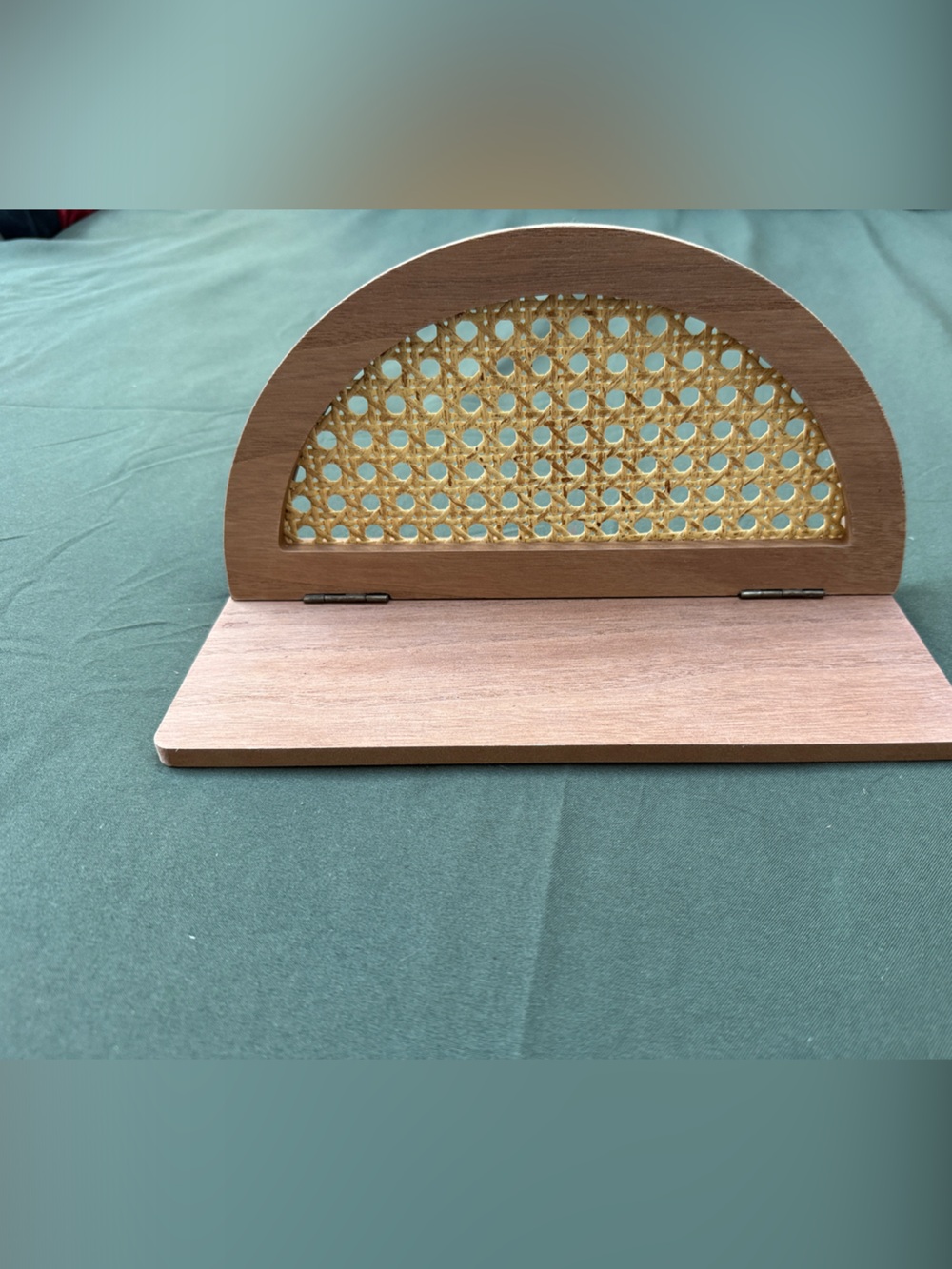 Small Wooden Jewelry or Display Stand with Cane Webbing - Boho
